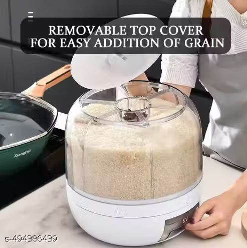 6-Grid Rotating Food Dispenser - Stackable Cereal, Rice, and Grain Storage Container with Measuring Cup