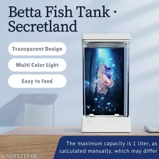 Slim Transparent Acrylic Betta Fish Tank with USB Multicolor LED Light