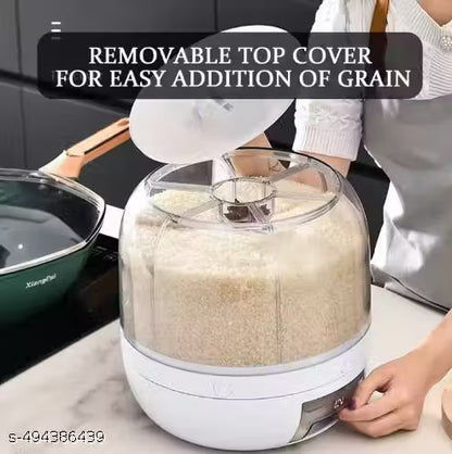 6-Grid Rotating Food Dispenser - Stackable Cereal, Rice, and Grain Storage Container with Measuring Cup
