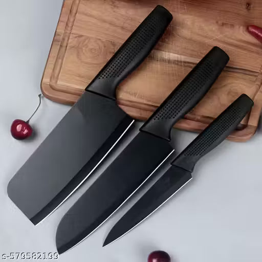 3-Piece Professional Stainless Steel Kitchen Knife Set - Chef's, Meat & Paring Knives with Non-Slip Handles